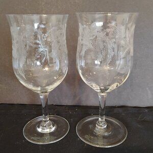 Tiffin Franciscan #14197 Thistle Etched Goblet, set of 2